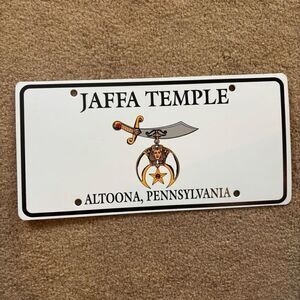 Jaffa Temple Altoona Pennsylvania Shriner Masonic Plastic License Plate